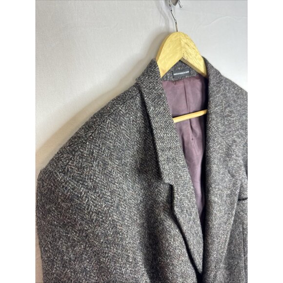 Harris Tweed Blazer 46L Men Hand Woven Scotland Gray Herringbone Wool - Picture 3 of 9